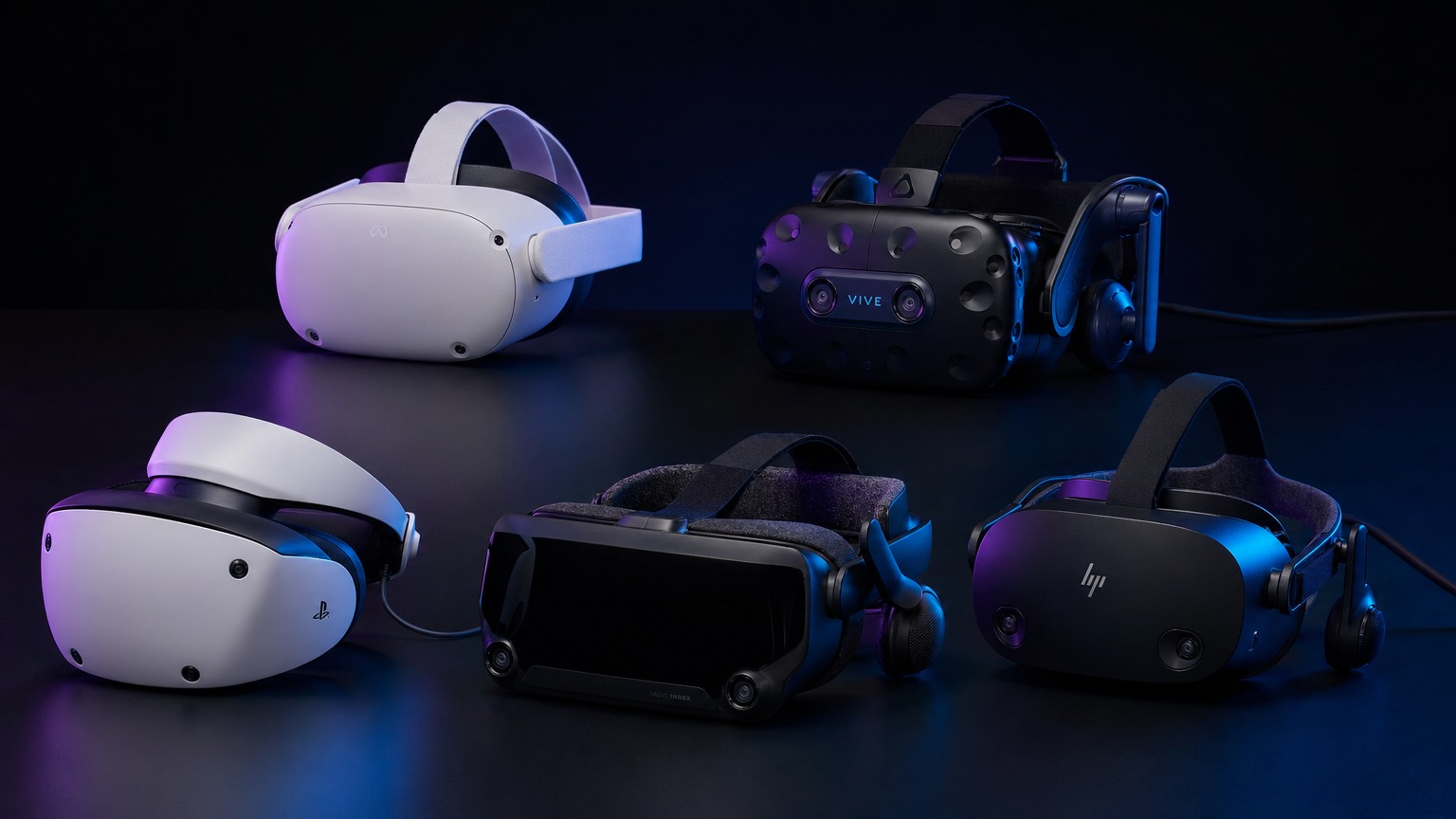 Collection of modern VR headsets